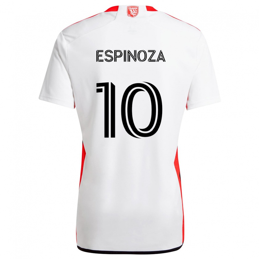 Kandiny Enfant Maillot Cristian Espinoza #10 Blanc Rouge Tenues Extérieur 2024/25 T-Shirt