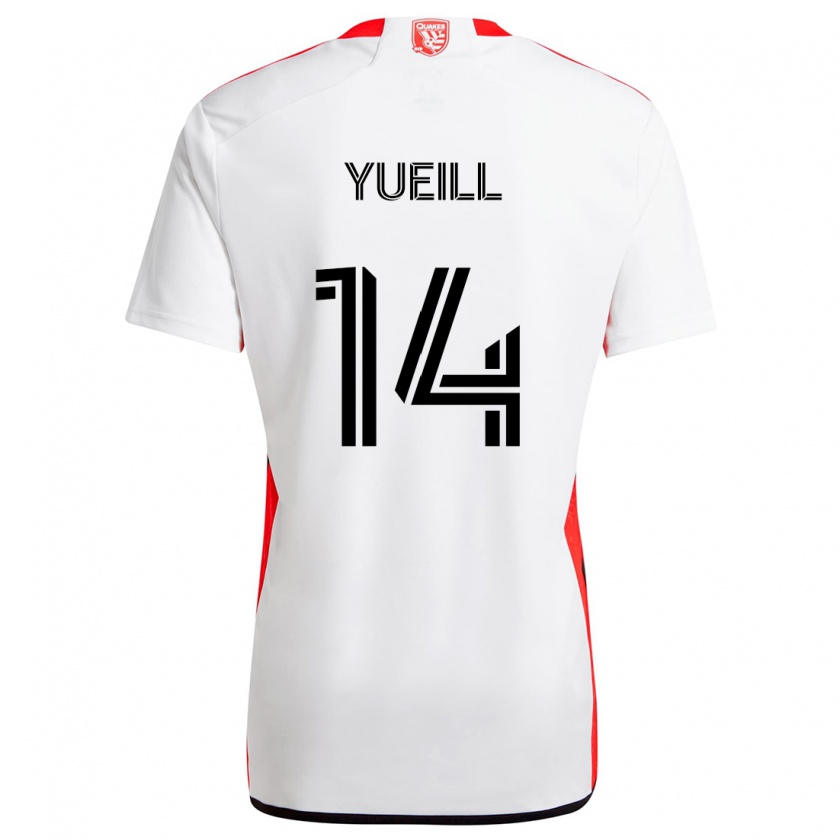 Kandiny Enfant Maillot Jackson Yueill #14 Blanc Rouge Tenues Extérieur 2024/25 T-Shirt