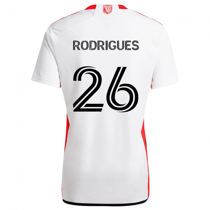 Kandiny Enfant Maillot Rodrigues #26 Blanc Rouge Tenues Extérieur 2024/25 T-Shirt