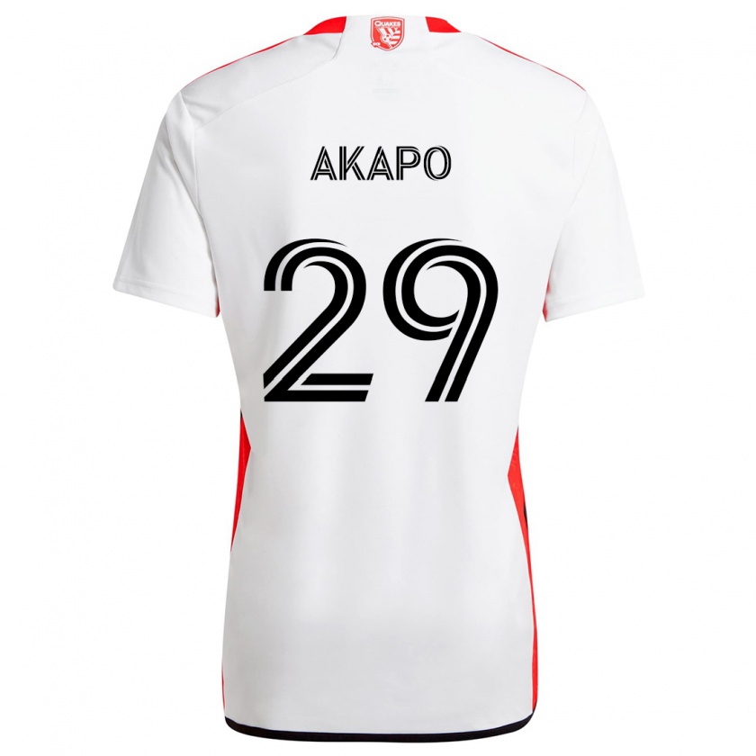 Kandiny Enfant Maillot Carlos Akapo #29 Blanc Rouge Tenues Extérieur 2024/25 T-Shirt