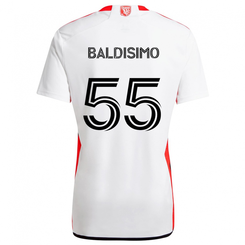 Kandiny Enfant Maillot Michael Baldisimo #55 Blanc Rouge Tenues Extérieur 2024/25 T-Shirt