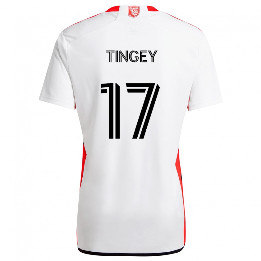 Kandiny Enfant Maillot Keegan Tingey #17 Blanc Rouge Tenues Extérieur 2024/25 T-Shirt