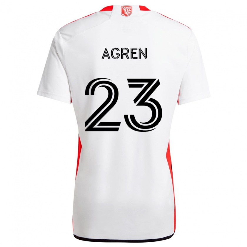 Kandiny Enfant Maillot Oskar Agren #23 Blanc Rouge Tenues Extérieur 2024/25 T-Shirt