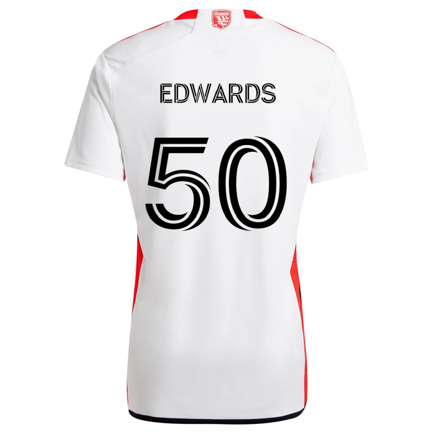 Kandiny Enfant Maillot Aaron Edwards #50 Blanc Rouge Tenues Extérieur 2024/25 T-Shirt