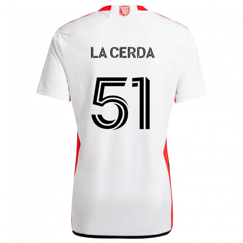 Kandiny Enfant Maillot Eric De La Cerda #51 Blanc Rouge Tenues Extérieur 2024/25 T-Shirt