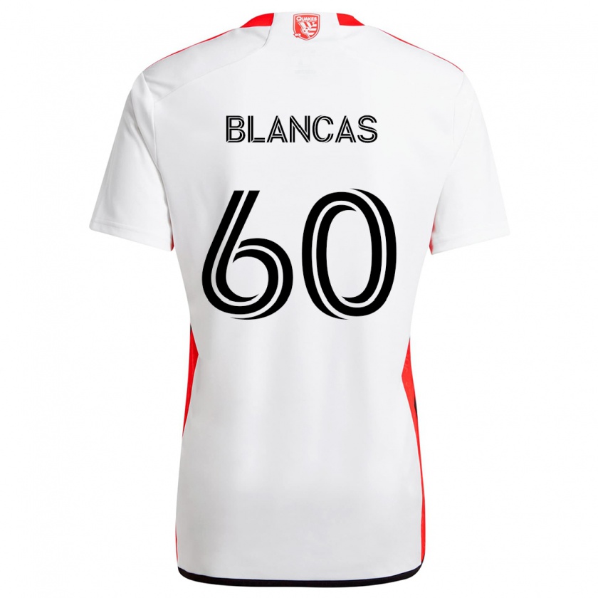 Kandiny Enfant Maillot Eduardo Blancas #60 Blanc Rouge Tenues Extérieur 2024/25 T-Shirt