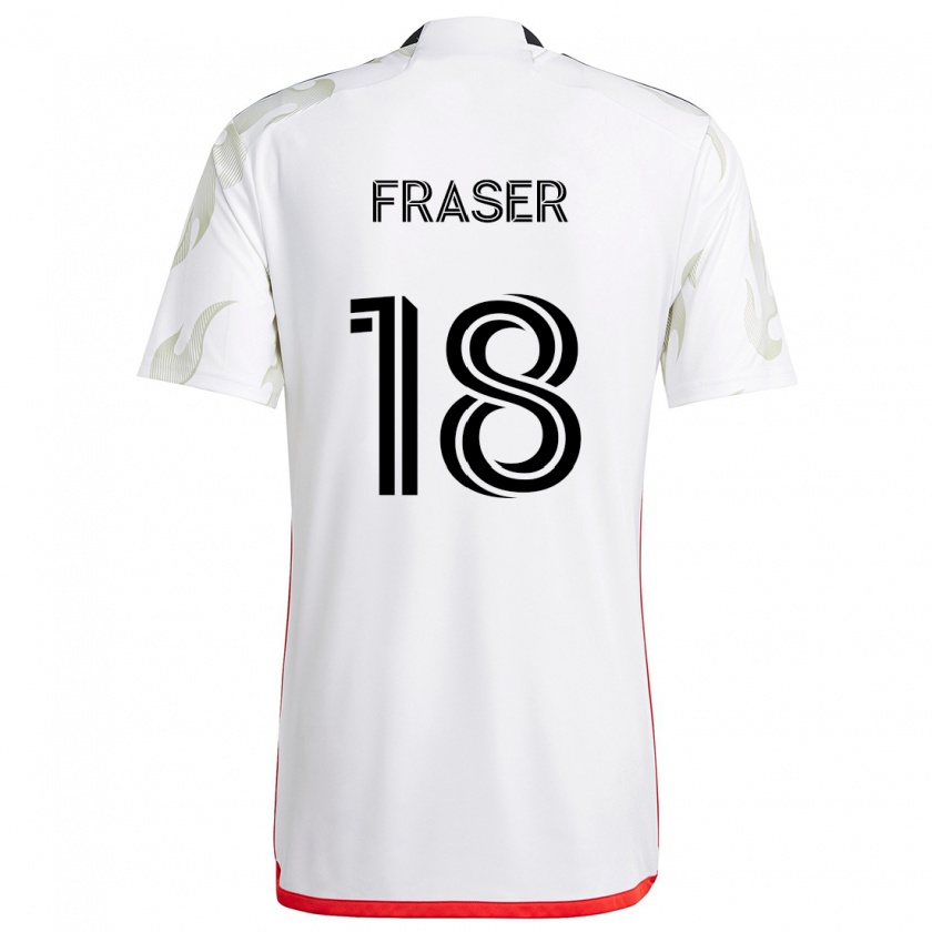 Kandiny Enfant Maillot Liam Fraser #18 Blanc Rouge Noir Tenues Extérieur 2024/25 T-Shirt