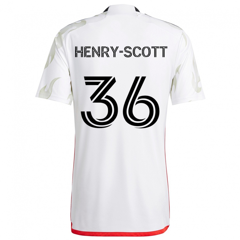 Kandiny Enfant Maillot Malik Henry-Scott #36 Blanc Rouge Noir Tenues Extérieur 2024/25 T-Shirt