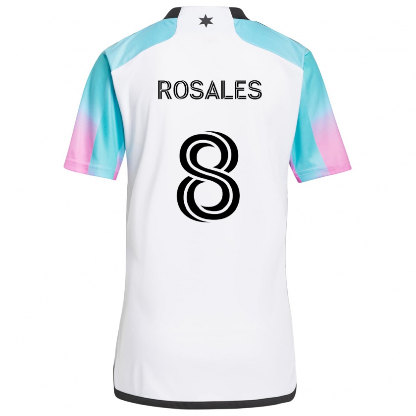 Kandiny Enfant Maillot Joseph Rosales #8 Blanc Bleu Noir Tenues Extérieur 2024/25 T-Shirt