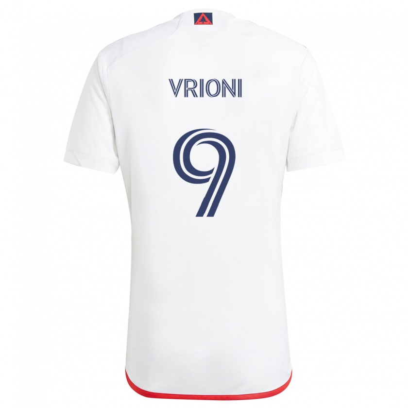 Kandiny Enfant Maillot Giacomo Vrioni #9 Blanc Rouge Tenues Extérieur 2024/25 T-Shirt