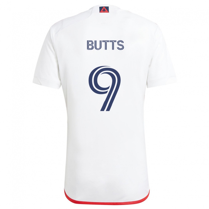 Kandiny Enfant Maillot Liam Butts #9 Blanc Rouge Tenues Extérieur 2024/25 T-Shirt