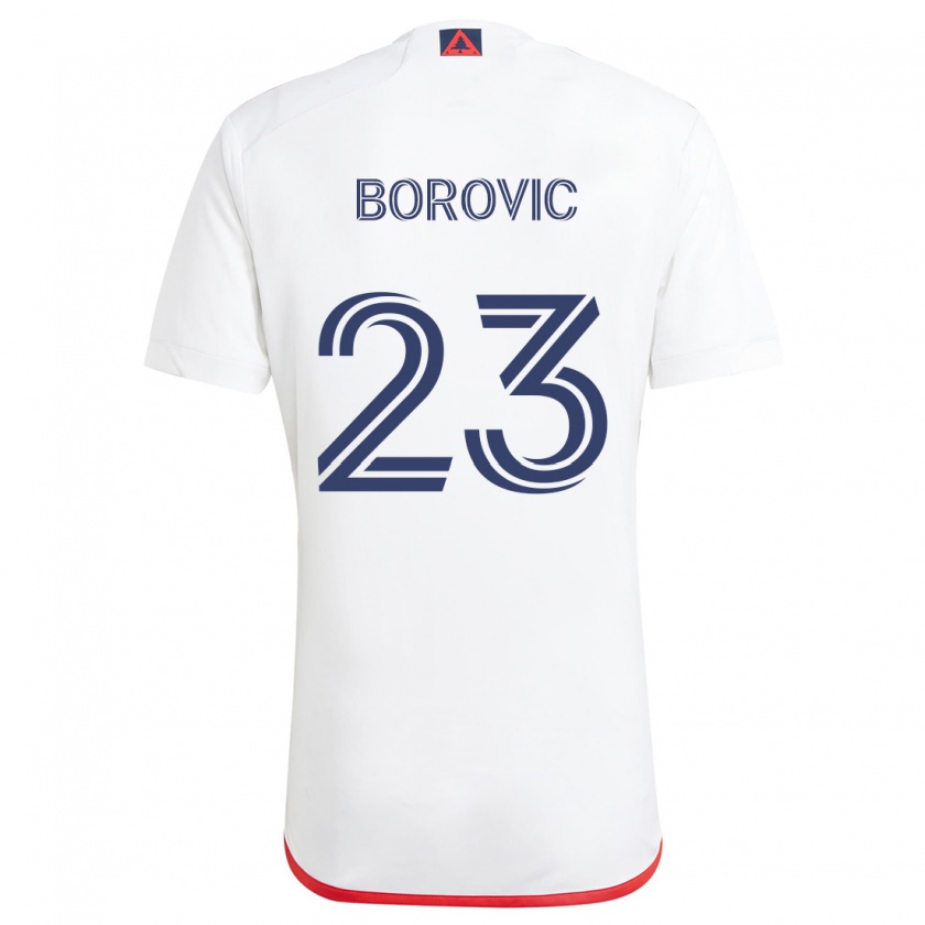 Kandiny Enfant Maillot Luka Borovic #23 Blanc Rouge Tenues Extérieur 2024/25 T-Shirt