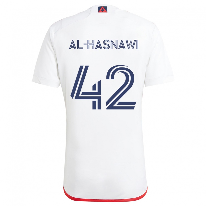 Kandiny Enfant Maillot Moshtaba Al-Hasnawi #42 Blanc Rouge Tenues Extérieur 2024/25 T-Shirt