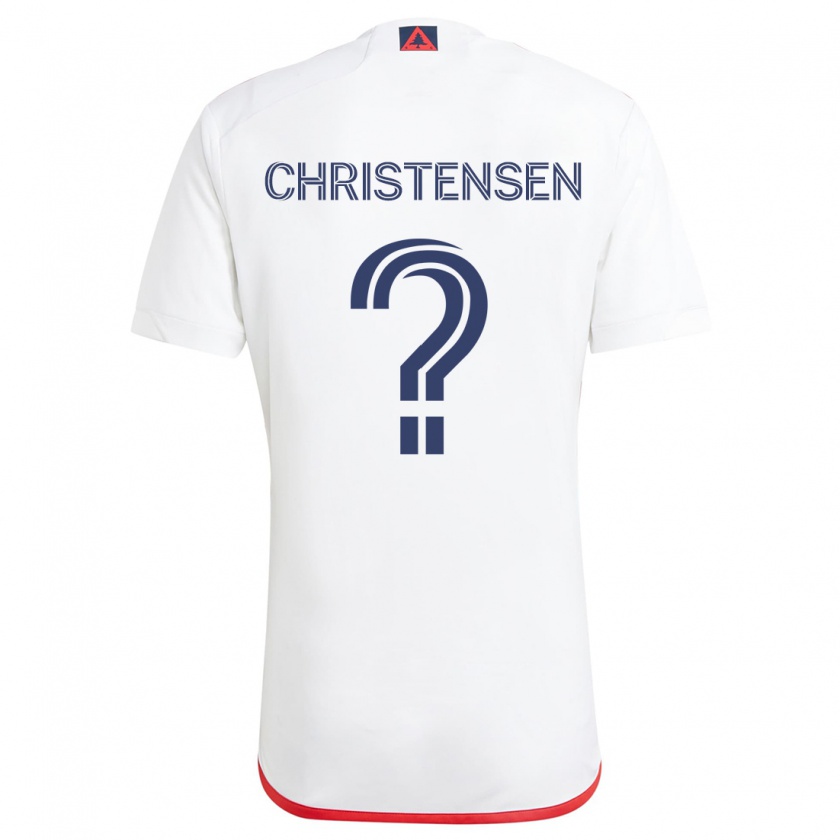 Kandiny Enfant Maillot Kevin Christensen #0 Blanc Rouge Tenues Extérieur 2024/25 T-Shirt