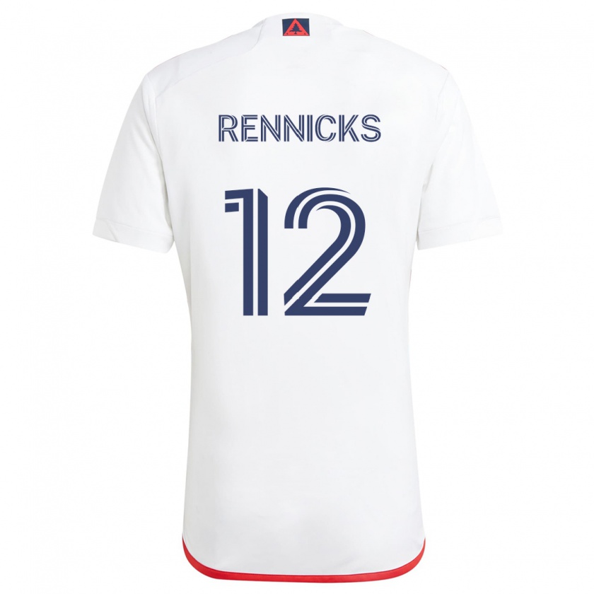 Kandiny Enfant Maillot Justin Rennicks #12 Blanc Rouge Tenues Extérieur 2024/25 T-Shirt