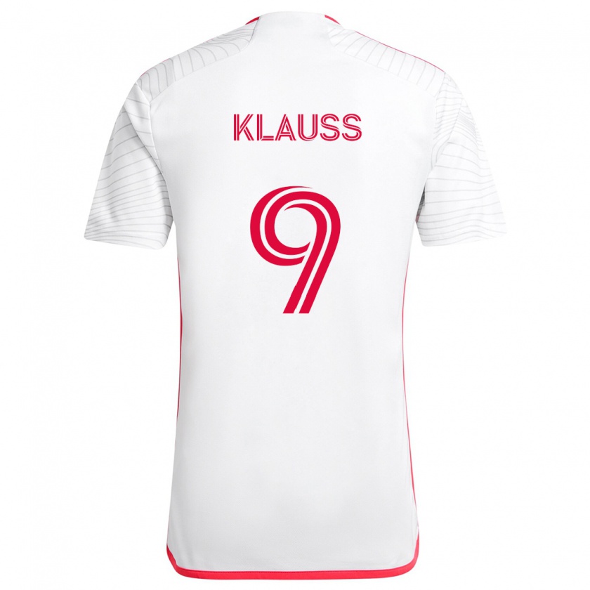 Kandiny Enfant Maillot João Klauss #9 Blanc Rouge Tenues Extérieur 2024/25 T-Shirt