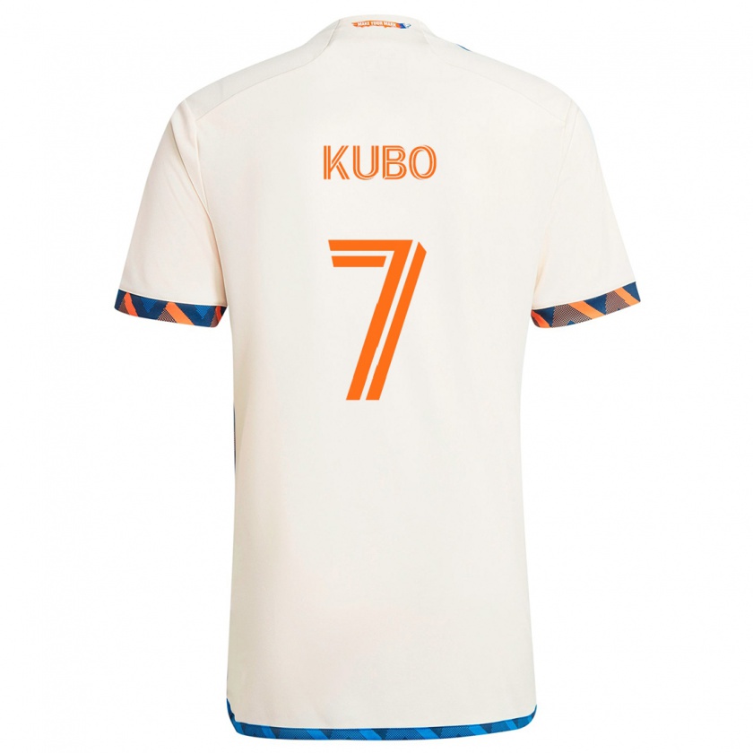 Kandiny Enfant Maillot Yuya Kubo #7 Blanc Orange Tenues Extérieur 2024/25 T-Shirt