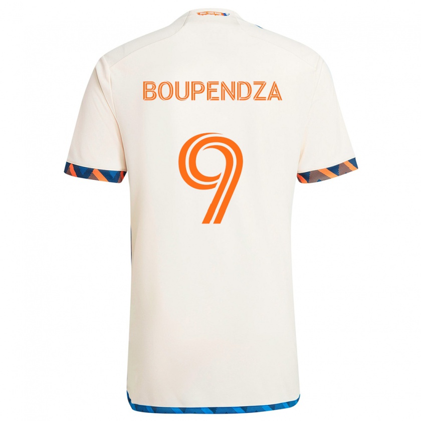 Kandiny Enfant Maillot Aaron Boupendza #9 Blanc Orange Tenues Extérieur 2024/25 T-Shirt