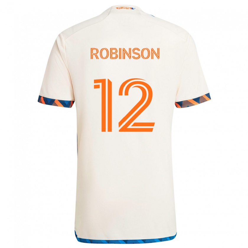 Kandiny Enfant Maillot Miles Robinson #12 Blanc Orange Tenues Extérieur 2024/25 T-Shirt