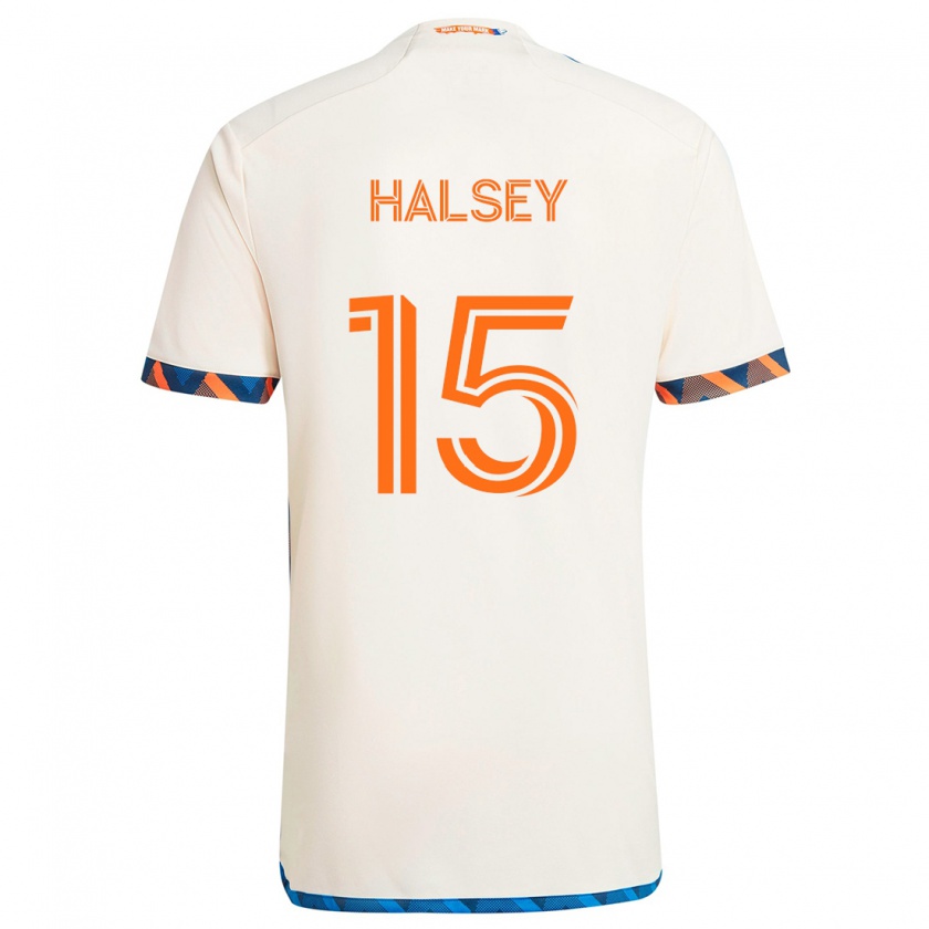 Kandiny Enfant Maillot Bret Halsey #15 Blanc Orange Tenues Extérieur 2024/25 T-Shirt