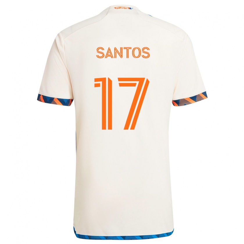 Kandiny Enfant Maillot Sergio Santos #17 Blanc Orange Tenues Extérieur 2024/25 T-Shirt