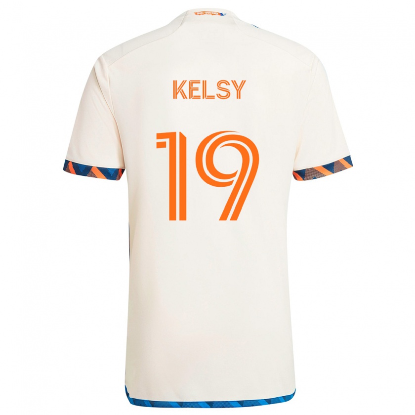 Kandiny Enfant Maillot Kevin Kelsy #19 Blanc Orange Tenues Extérieur 2024/25 T-Shirt