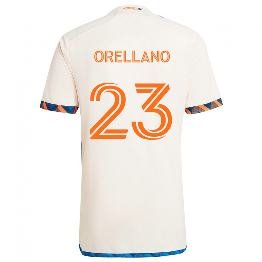 Kandiny Enfant Maillot Luca Orellano #23 Blanc Orange Tenues Extérieur 2024/25 T-Shirt