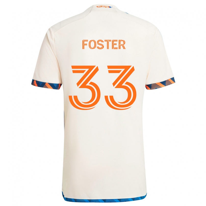 Kandiny Enfant Maillot Isaiah Foster #33 Blanc Orange Tenues Extérieur 2024/25 T-Shirt