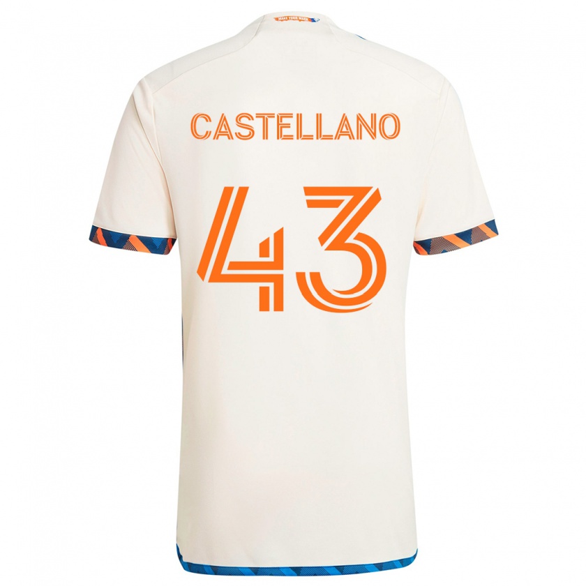 Kandiny Enfant Maillot Jesús Castellano #43 Blanc Orange Tenues Extérieur 2024/25 T-Shirt