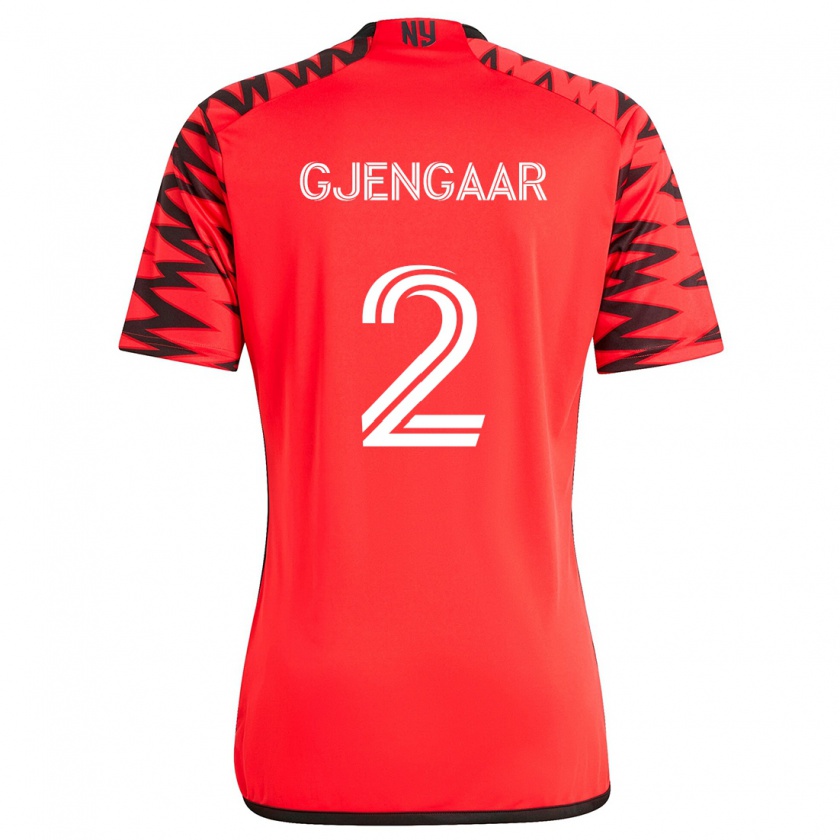 Kandiny Enfant Maillot Dennis Gjengaar #2 Rouge Noir Blanc Tenues Extérieur 2024/25 T-Shirt