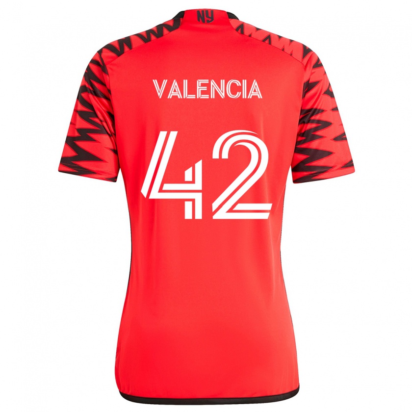 Kandiny Enfant Maillot Omar Valencia #42 Rouge Noir Blanc Tenues Extérieur 2024/25 T-Shirt