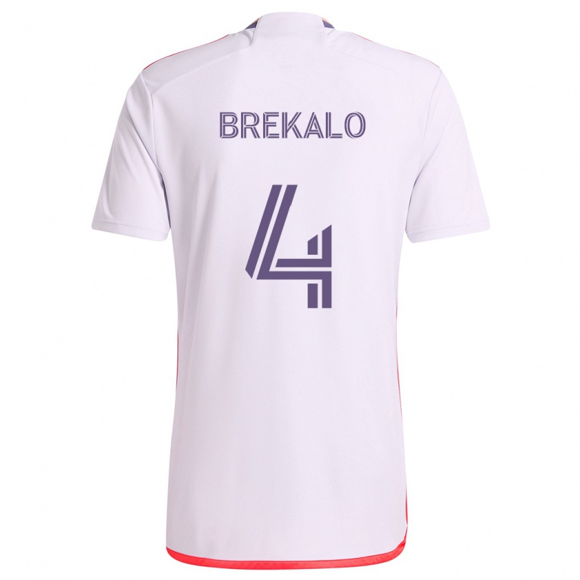 Kandiny Enfant Maillot David Brekalo #4 Blanc Rouge Violet Tenues Extérieur 2024/25 T-Shirt