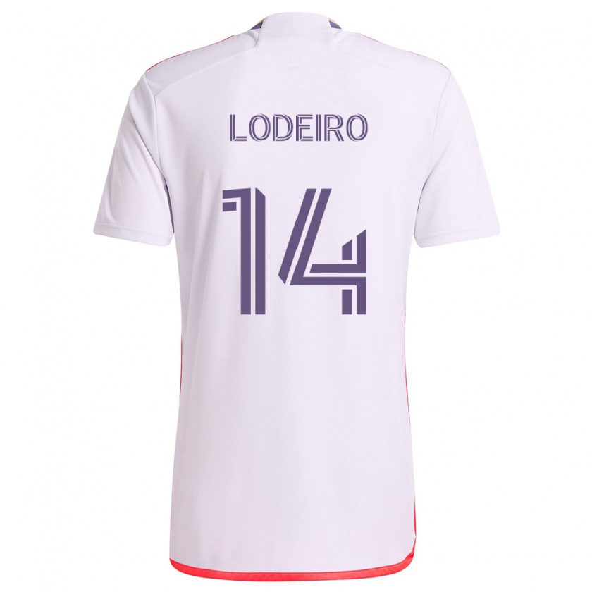 Kandiny Enfant Maillot Nicolás Lodeiro #14 Blanc Rouge Violet Tenues Extérieur 2024/25 T-Shirt