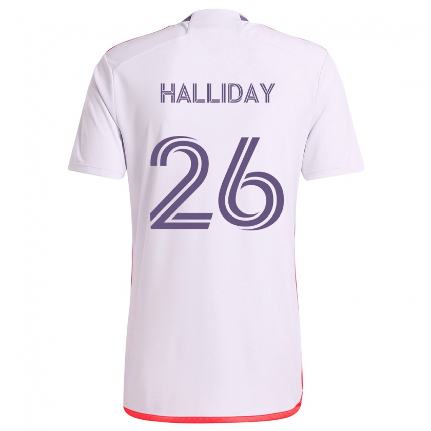 Kandiny Enfant Maillot Michael Halliday #26 Blanc Rouge Violet Tenues Extérieur 2024/25 T-Shirt