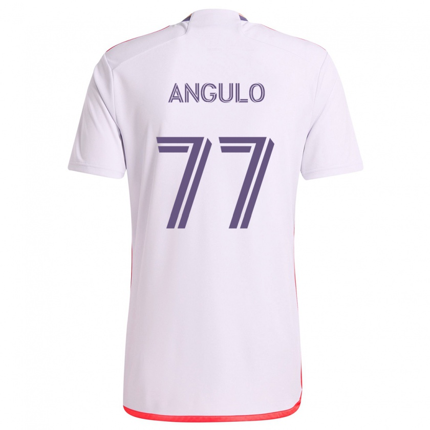 Kandiny Enfant Maillot Iván Angulo #77 Blanc Rouge Violet Tenues Extérieur 2024/25 T-Shirt