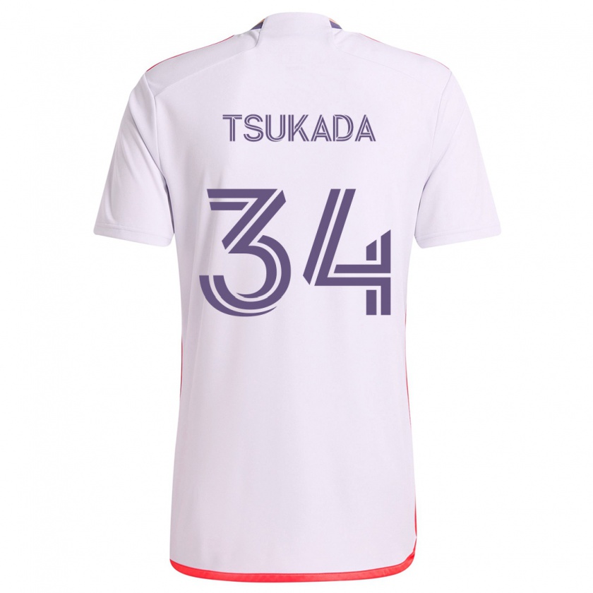 Kandiny Enfant Maillot Yutaro Tsukada #34 Blanc Rouge Violet Tenues Extérieur 2024/25 T-Shirt