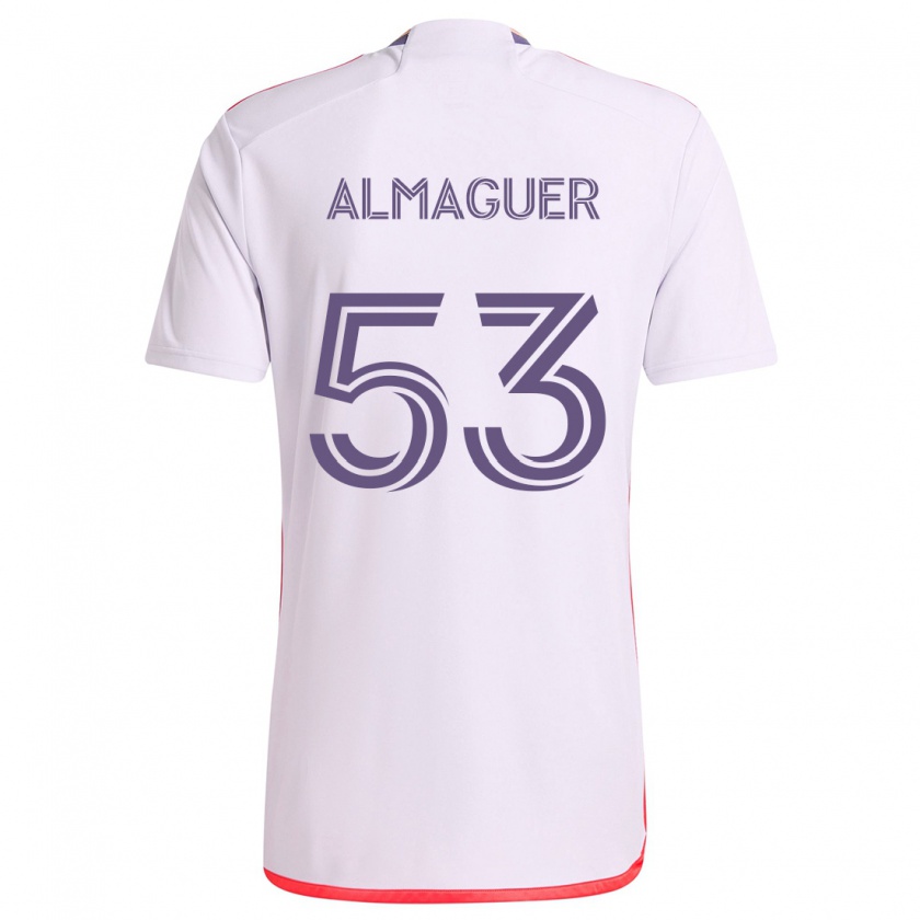 Kandiny Enfant Maillot Jorge Almaguer #53 Blanc Rouge Violet Tenues Extérieur 2024/25 T-Shirt