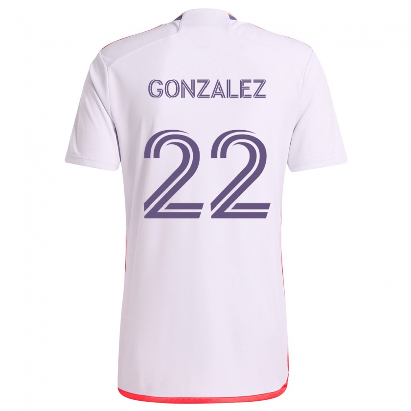 Kandiny Enfant Maillot Gastón González #22 Blanc Rouge Violet Tenues Extérieur 2024/25 T-Shirt