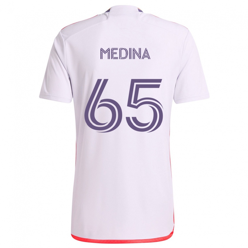 Kandiny Enfant Maillot Cristian Medina #65 Blanc Rouge Violet Tenues Extérieur 2024/25 T-Shirt