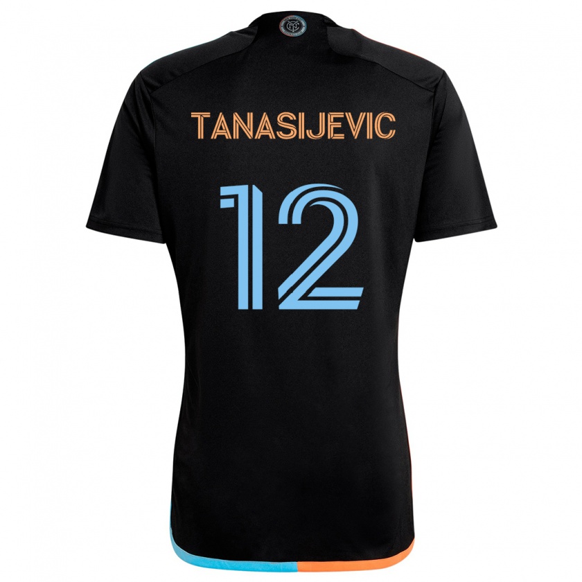 Kandiny Enfant Maillot Strahinja Tanasijevic #12 Noir Orange Bleu Tenues Extérieur 2024/25 T-Shirt