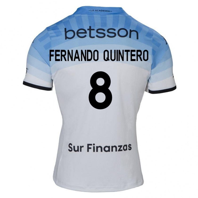 Kandiny Enfant Maillot Juan Fernando Quintero #8 Blanc Bleu Noir Tenues Extérieur 2024/25 T-Shirt