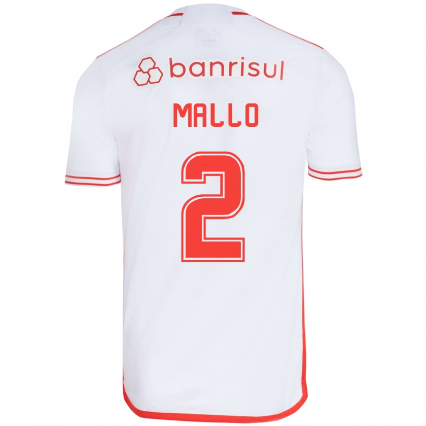 Kandiny Enfant Maillot Hugo Mallo #2 Blanc Rouge Tenues Extérieur 2024/25 T-Shirt