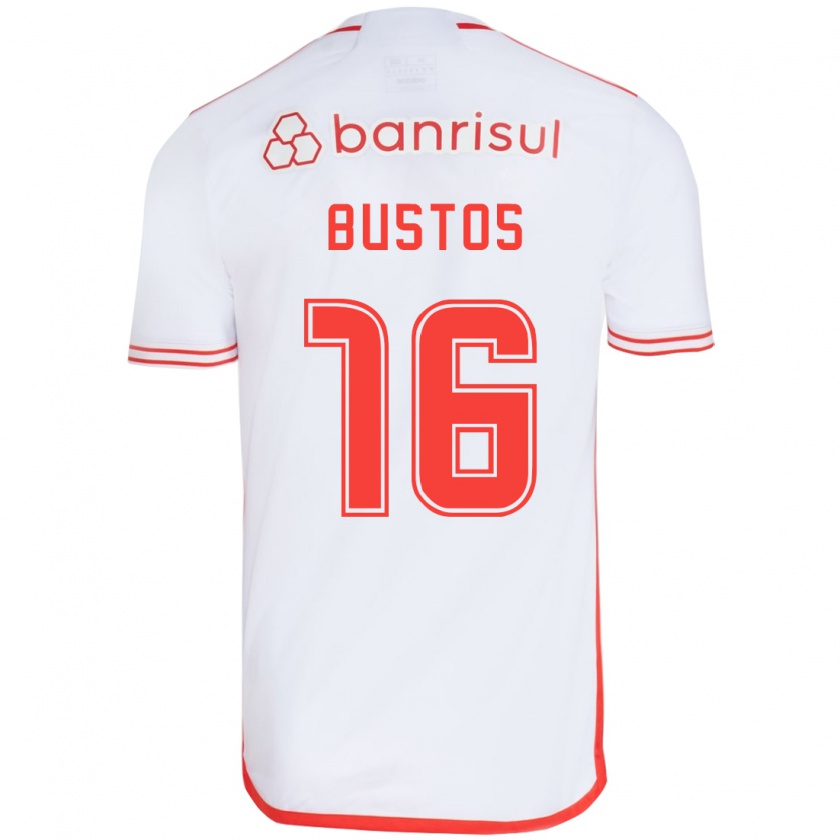 Kandiny Enfant Maillot Fabricio Bustos #16 Blanc Rouge Tenues Extérieur 2024/25 T-Shirt