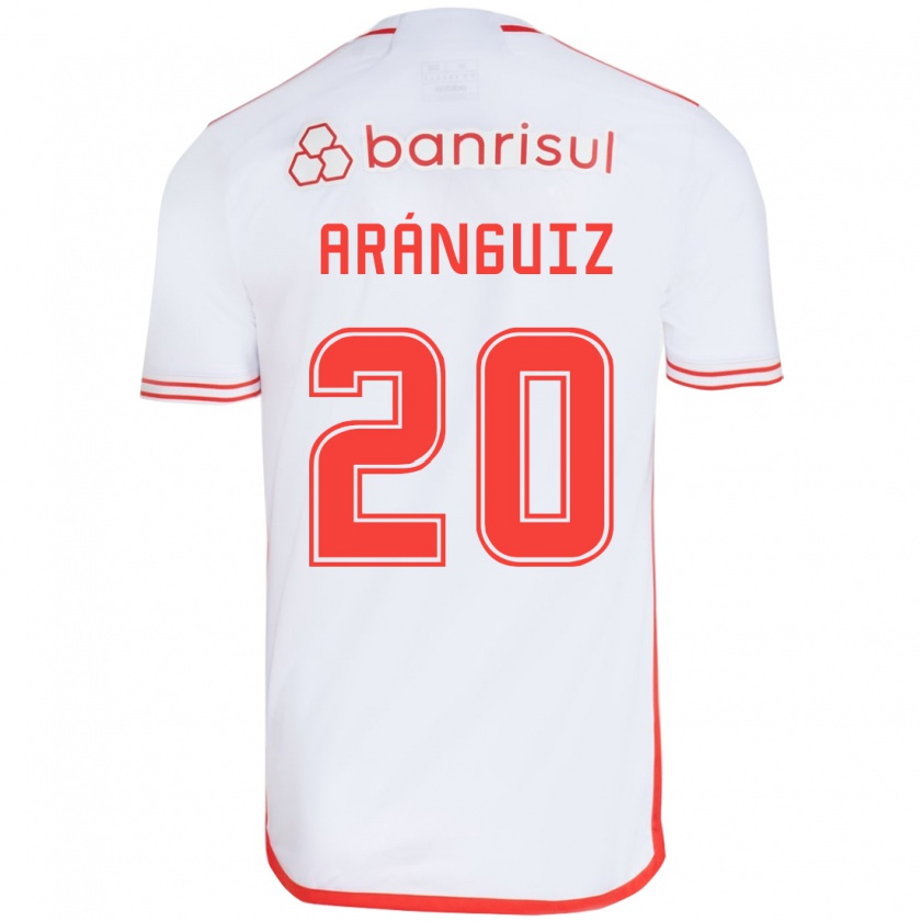 Kandiny Enfant Maillot Charles Aránguiz #20 Blanc Rouge Tenues Extérieur 2024/25 T-Shirt