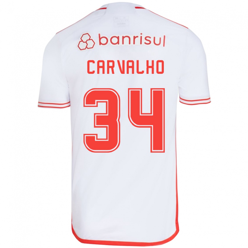 Kandiny Enfant Maillot Gabriel Carvalho #34 Blanc Rouge Tenues Extérieur 2024/25 T-Shirt