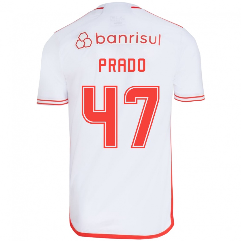 Kandiny Enfant Maillot Gustavo Prado #47 Blanc Rouge Tenues Extérieur 2024/25 T-Shirt