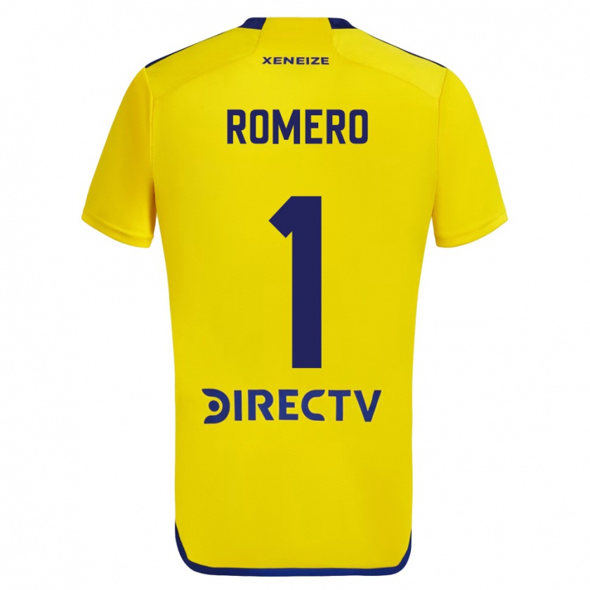 Kandiny Enfant Maillot Sergio Romero #1 Jaune Bleu Tenues Extérieur 2024/25 T-Shirt