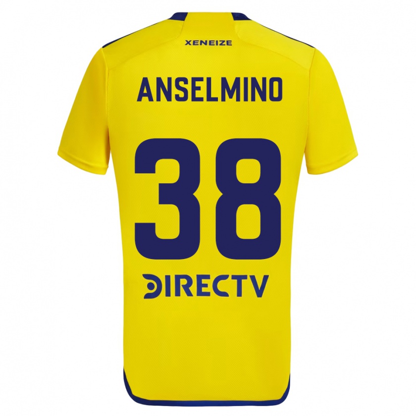 Kandiny Enfant Maillot Aarón Anselmino #38 Jaune Bleu Tenues Extérieur 2024/25 T-Shirt