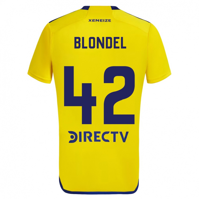 Kandiny Enfant Maillot Lucas Blondel #42 Jaune Bleu Tenues Extérieur 2024/25 T-Shirt