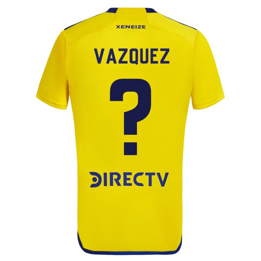 Kandiny Enfant Maillot Luis Vázquez #0 Jaune Bleu Tenues Extérieur 2024/25 T-Shirt